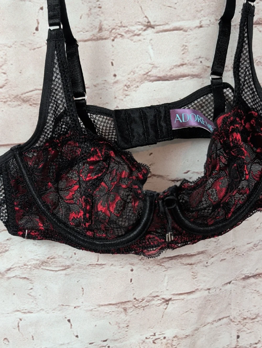ADORE Me Black & Red Lace Underwire Bra 36a - Picture 2 of 8